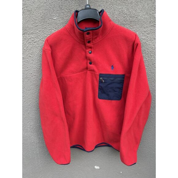 Polo Ralph Lauren Fleece Mock Neck Sweater Size Medium Red - Picture 3 of 11